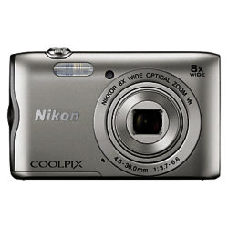 Nikon COOLPIX A300 Digital Camera, 20.1MP, HD 720p, 8x Optical Zoom, Wi-Fi, Bluetooth, NFC & 2.7 LCD Screen Silver
